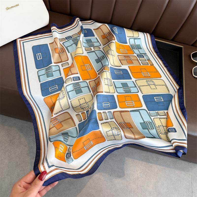Fashion Luxury 70cm Square Scarves Women's Soft Satin Bandana Small Tartan Design Neckties Hairbands Bags Foulard Shawl