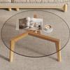 Round Glass Coffee Table with Solid Wood Legs