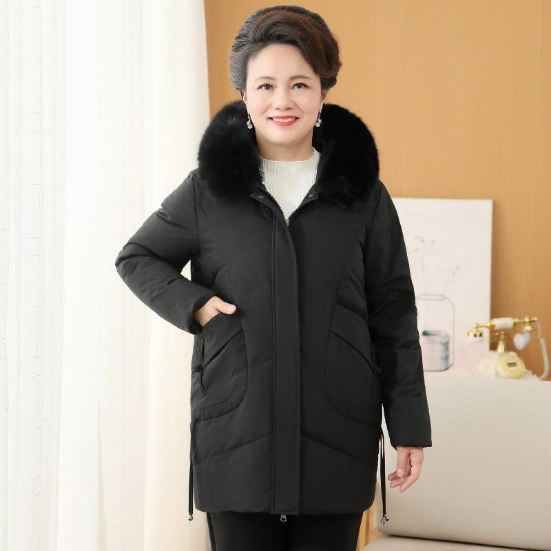 

Women Winter Hooded Fur Collar Down Cotton Jacket Clothing New Middle-Aged Mother Mid-Long Thicken Coat Warm Women Parkas XXL