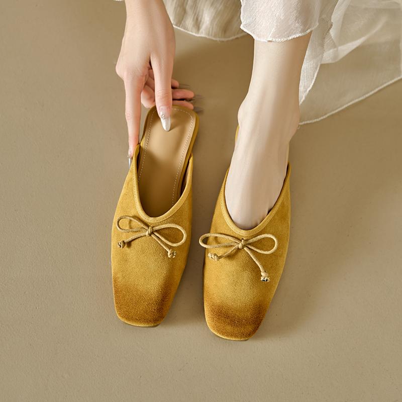 Fashion 2025 New Summer Women Mules Genuine Leather Women Shoes Square Toe Chunky Heel Shoes Cover Toe Slingback Sandals Slippers