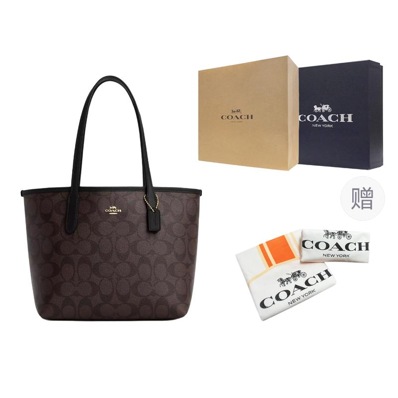 Coach City Leather Shoulder Bag Medium Womens Gold Brown Black
