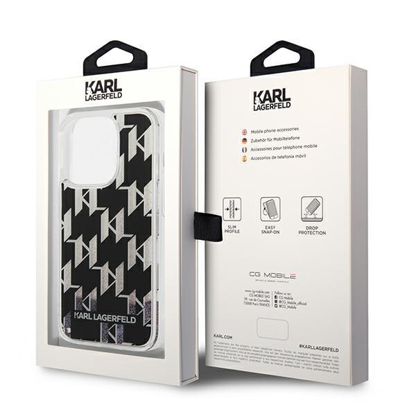 Etui do iPhone 14 Pro Karl Lagerfeld Liquid Glitter Monogram Czarne