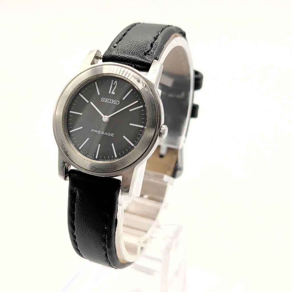 Used SEIKO PRESAGE 1N00-1E90 Watch Quartz Ladies Silver Balck Dial Round Y2K 00S Seiko Presage Watch Quartz Ladies Round Silver Black Dial Vintage