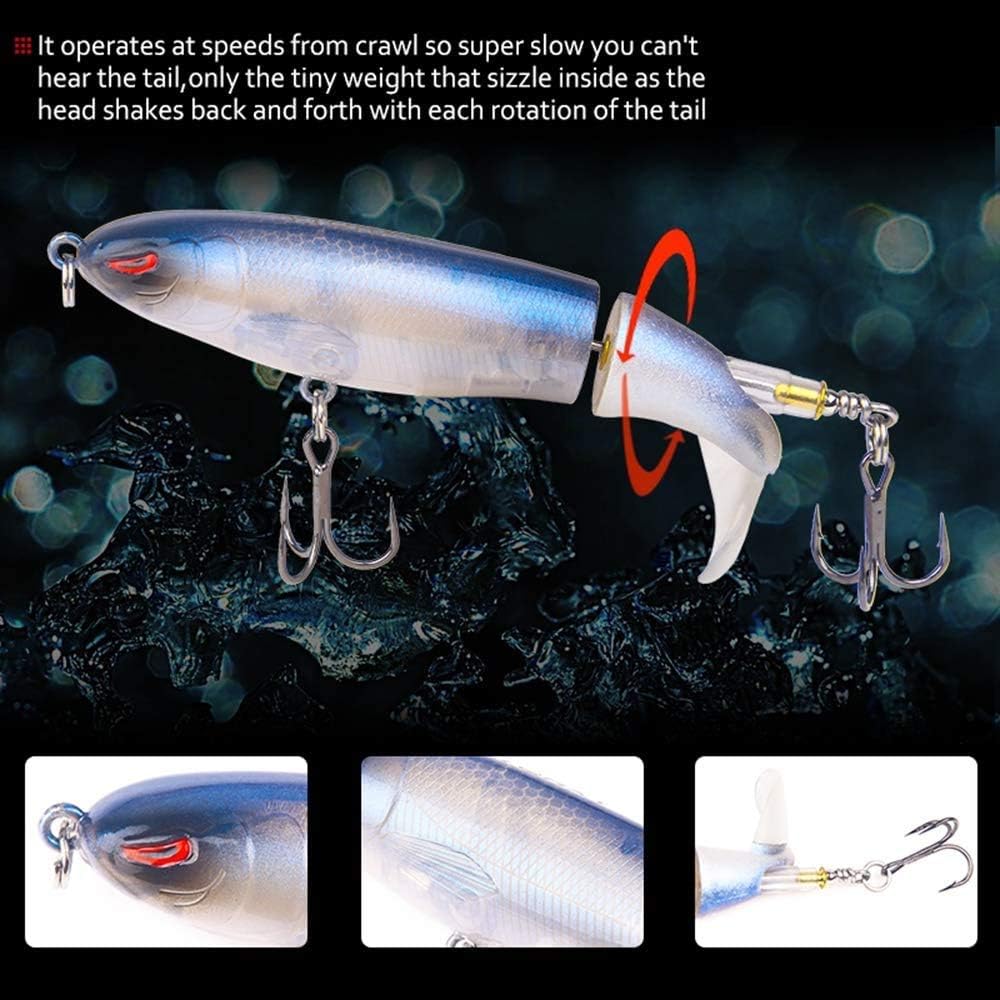 Whopper Popper Lures Kit Floating Surface 360° Rotating Tail Topwater Crankbaits Bass Fishing Lures Trout Artificial Spinnerbaits