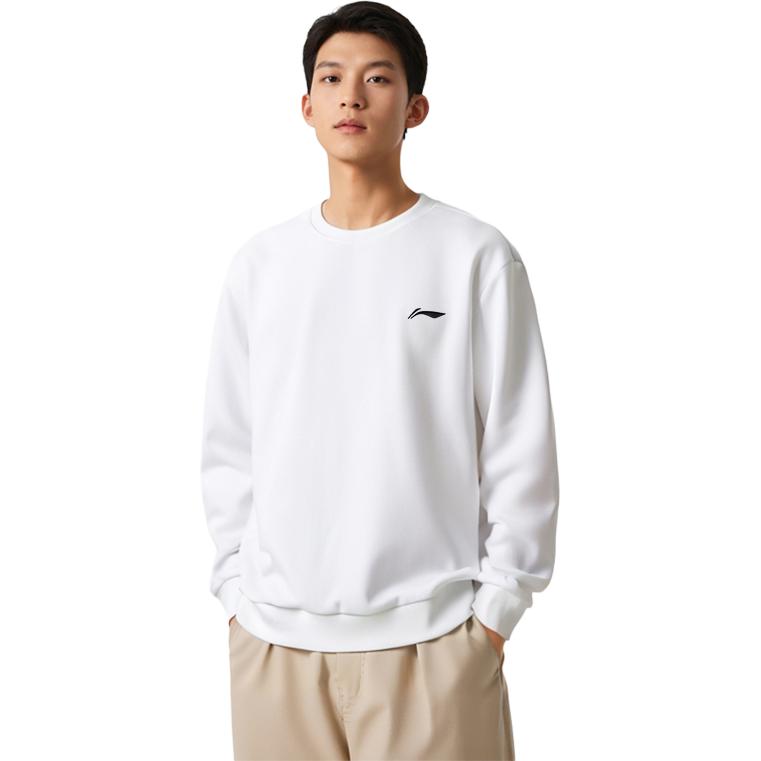 Li Ning Sweatshirts Men's Standard White Crew Neck Moderate Regular AWDVE41-3