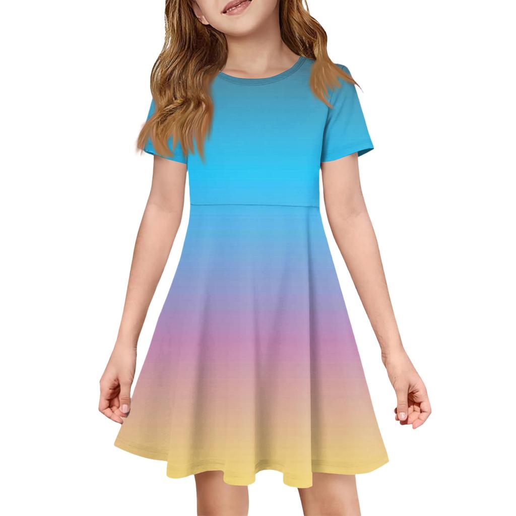 Girl Summer Dress Color & Print Short Sleeve Dress With Pocket Casual Dress Shorts Sleeve Party Dress Easter Day