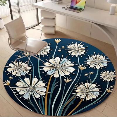 1PC Floral Design Office Round Area Rug, Mat Suitable For Office, Under Office Chairs Bedroom Living Room Home Decor, Room Deco