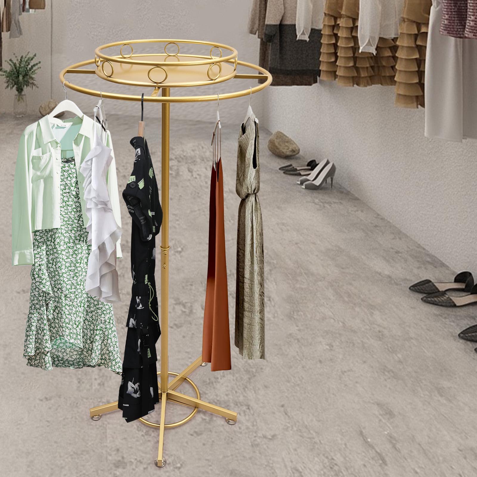 360° Rotatable Round Clothing Rack, Gold Garment Display Stand with Adjustable Height, Sturdy Iron Frame for Store, Boutique oro