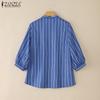 ZANZEA Women Casual Stand Collar Loose 3/4 Sleeve Stripe Blouse