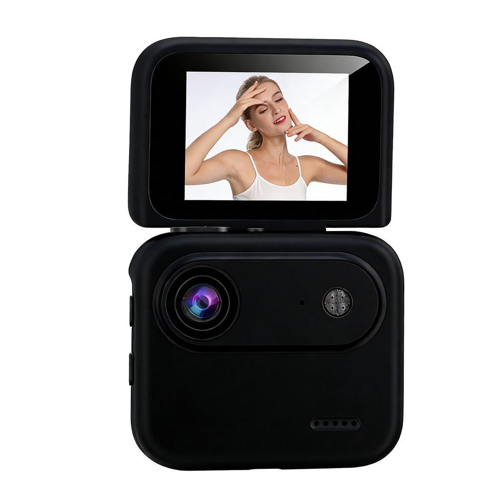 Action Camera With Flip Screen 1080P HD Clear Recording 143 degrees Wide Angle Anti Shake Portable Travel Camera Black