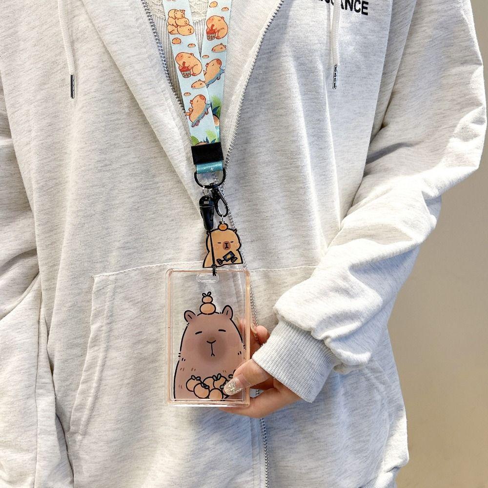 

Раздвижной мультяшный чехол для карточек с изображением животных, чехол для карты автобуса, корейский стиль, держатель для карт капибары, школа