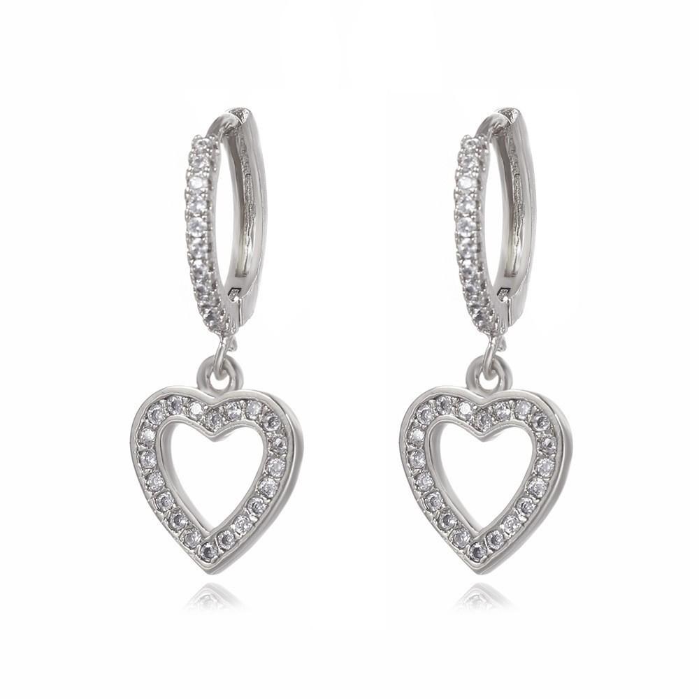 Gold Plated Heart Shaped Earrings for Women with Zirconia Embedded Copper Jewelry Clip On Fashion Accessories
