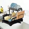 Household Kitchen Countertop Dish Rack Adjustable Utensil Drying Rack Plate Bowl Organizer with Drainer Tray SpaceSaving Storag