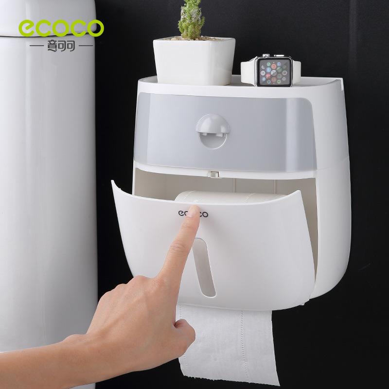 Toilet Tissue Box Paper Dispenser Toilet Perforation-free Wall Mounted Double-layer Storage Rack Paper Roll Holder