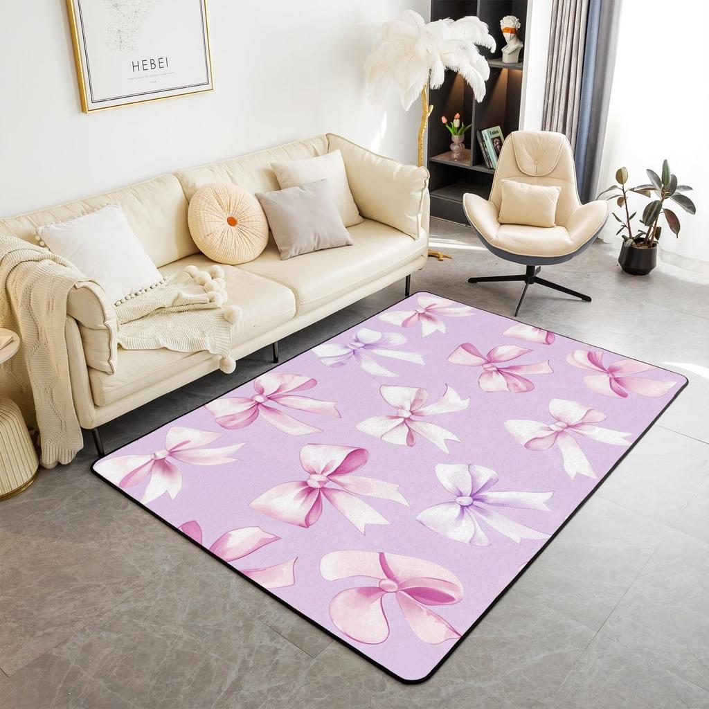 Erosebridal Bowknot Living Room Rugs for Girls, Girly Bow Knot Decorative Carpet Stripes Diamond Area Rug 6'6" x 4'11" for Kids Women, Kawai