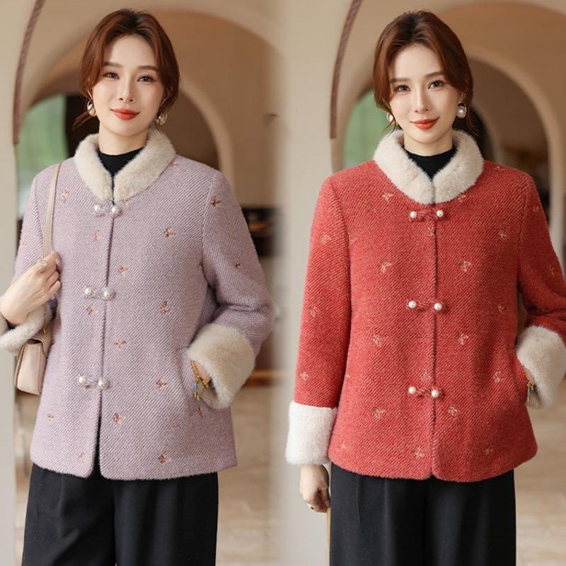 Chinese mink jacket autumn and winter mother winter clothing noble middle and old women's clothing new velvet thickened coat
