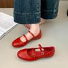 Fashion One Buckle Mary Jane Flat Single Shoes Women's Round Toe Shallow Mouth Metal Buckle Cutout Breathable Low Heel Shoes