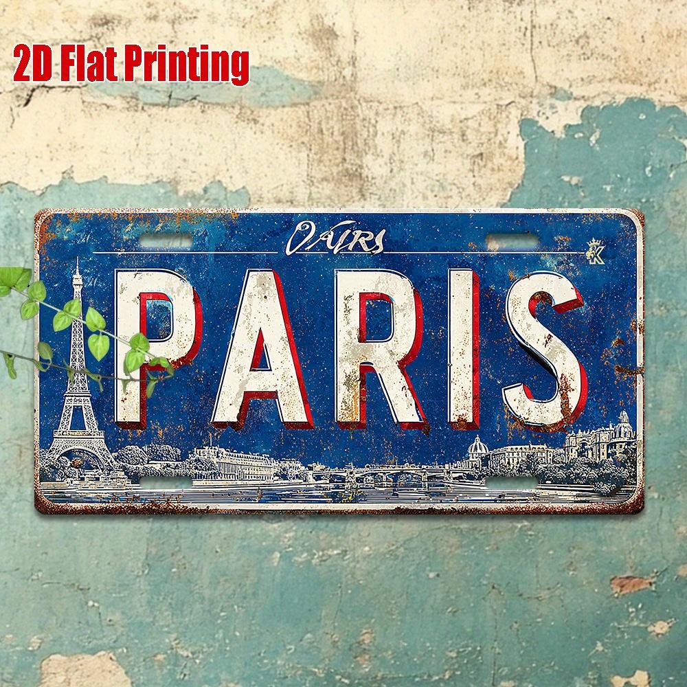 Paris Metal License Plate - Vintage French Cityscape Design, Blue Background - Heavy-Duty Aluminum Wall Decor