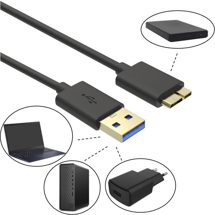 Cablu USB 3.0 - Phonillico - Tată A la Micro B - 1m - Compatibil Hard Disk-uri Externe