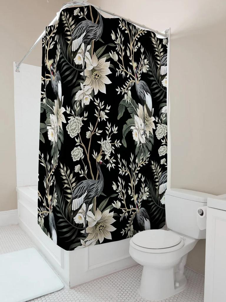 Graceful Tropical Bird And Flower Shower Curtain For Bathroom - Stylish And Durable Waterproof Decor To Install Wrinkle-Free
