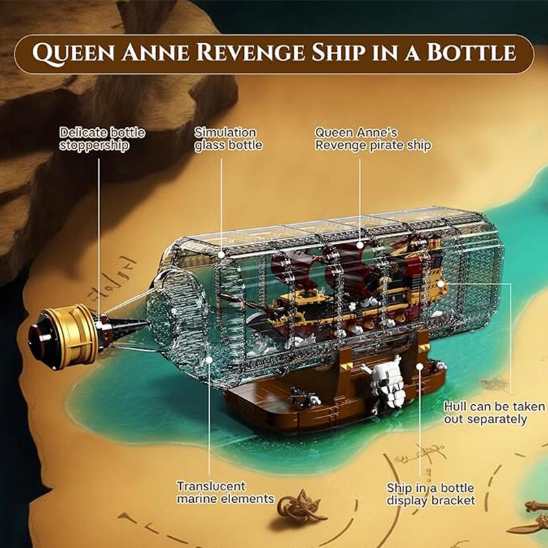MOULD KING 10066 One Piece Ship In a Bottle Building Blocks Kits, MOC Queen Anne's Revenge Pirate Ship Model Building Sets(2488+ Pieces)