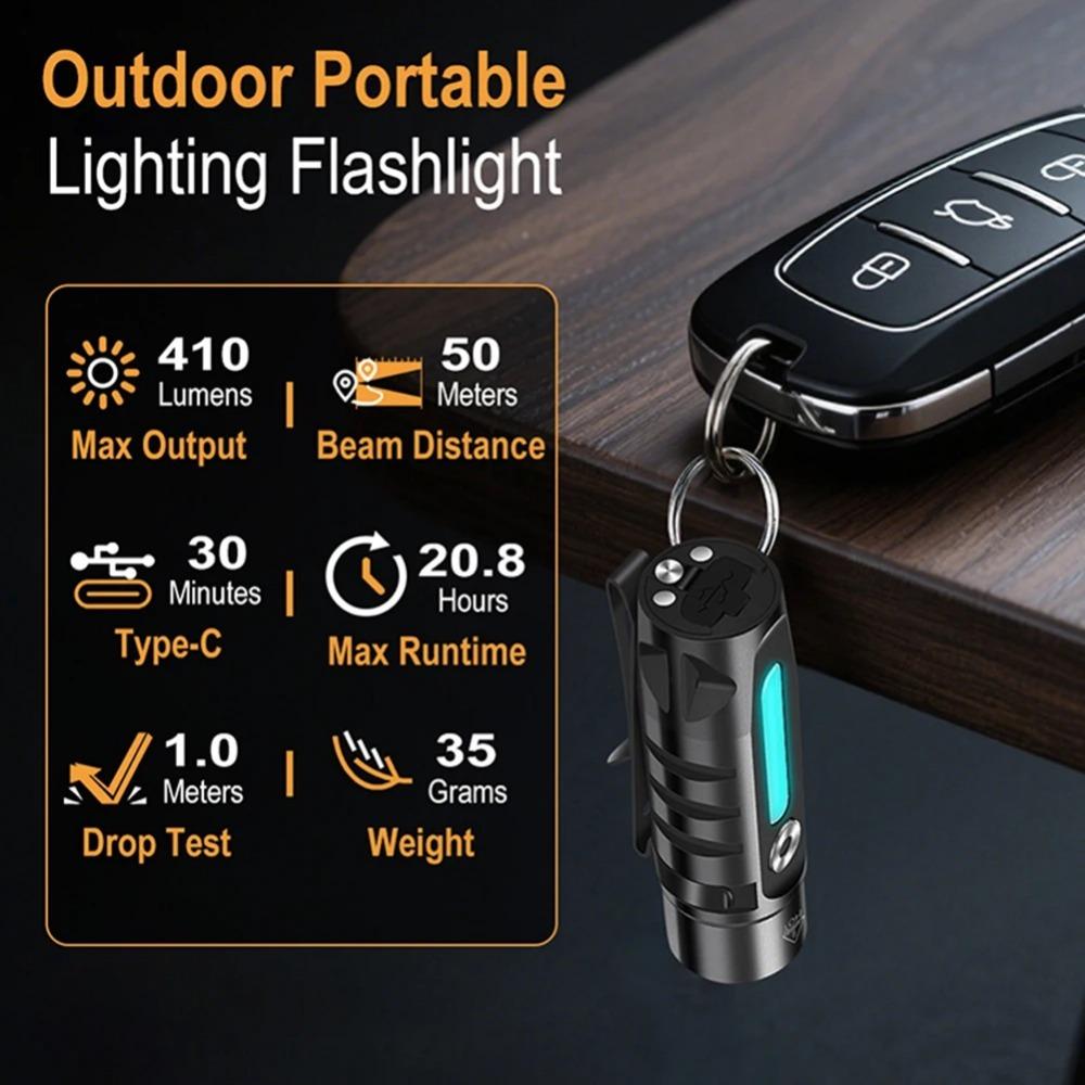 Multi-Light Source Mini Keychain Flashlight with Clip & Magnetic Waterproof Type-C Charging Work Light for Outdoor Camping