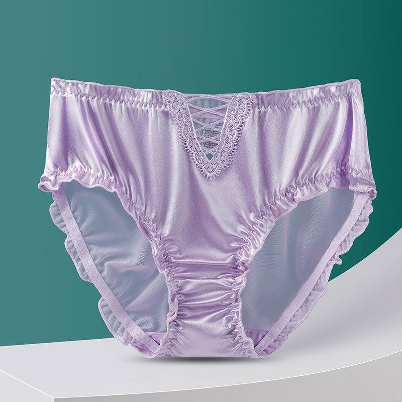 Plus Size Female Summer Sexy Lace Hollow No Mark Breathable Comfortable Cotton Crotch High Waist Triangle Briefs