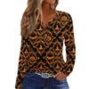 Women's Casual Long Sleeve T-Shirt with Halloween Print V-Neck Button for Parties