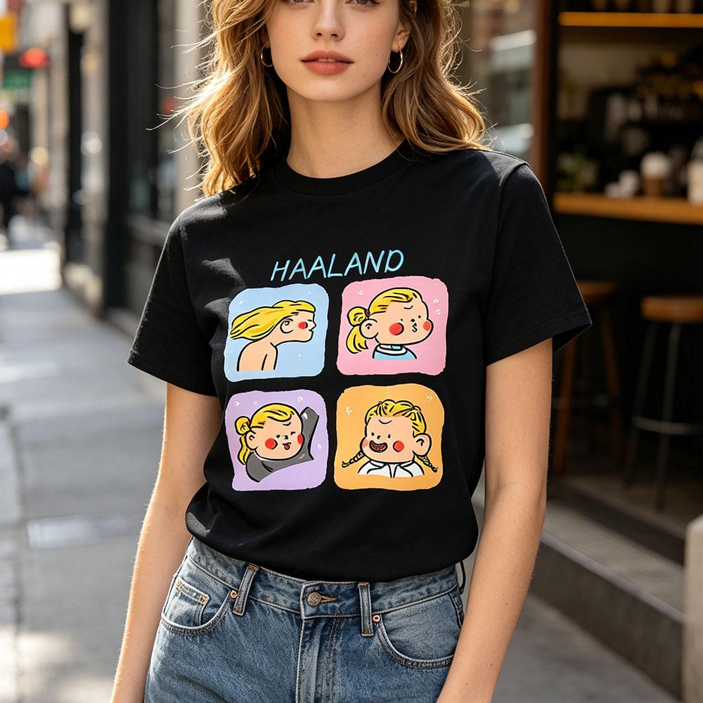 T-shirt Design in Stile Fumetto Haaland Estate Casual Larga Donna Uomo T-shirt Streetwear Unisex Grafica Merch Morbida Moda Cotone