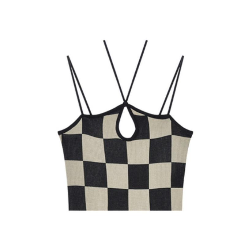Inside The Spice Girl Small Halter Vest Women's Summer New Design Sense Outside Wearing Plaid Halter Top Woman
