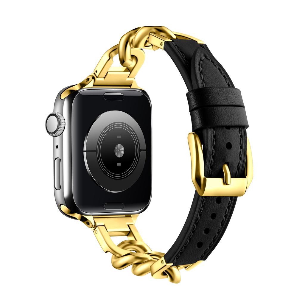 Luxus Lederarmband für Apple Watch Band 44mm 40mm 45mm 41mm 38mm 42mm Edelstahlarmband für iWatch Serie 8 Ultra 7 6 5