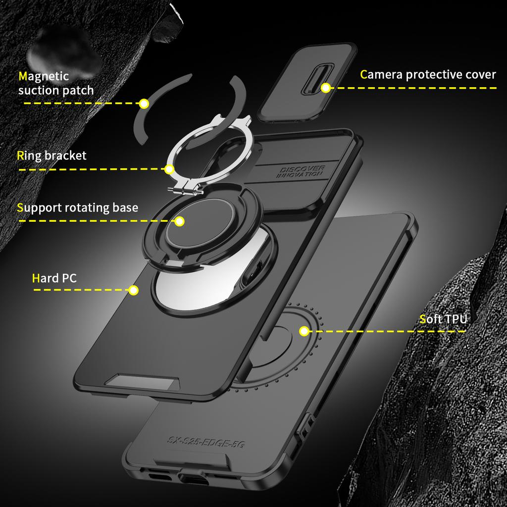 Magnetic Ring Stand Case For Samsung Galaxy S25 Edge S24 Ultra S23 S22 S21 Note 20Ultra Slide Camera Lens Protection Back Cover