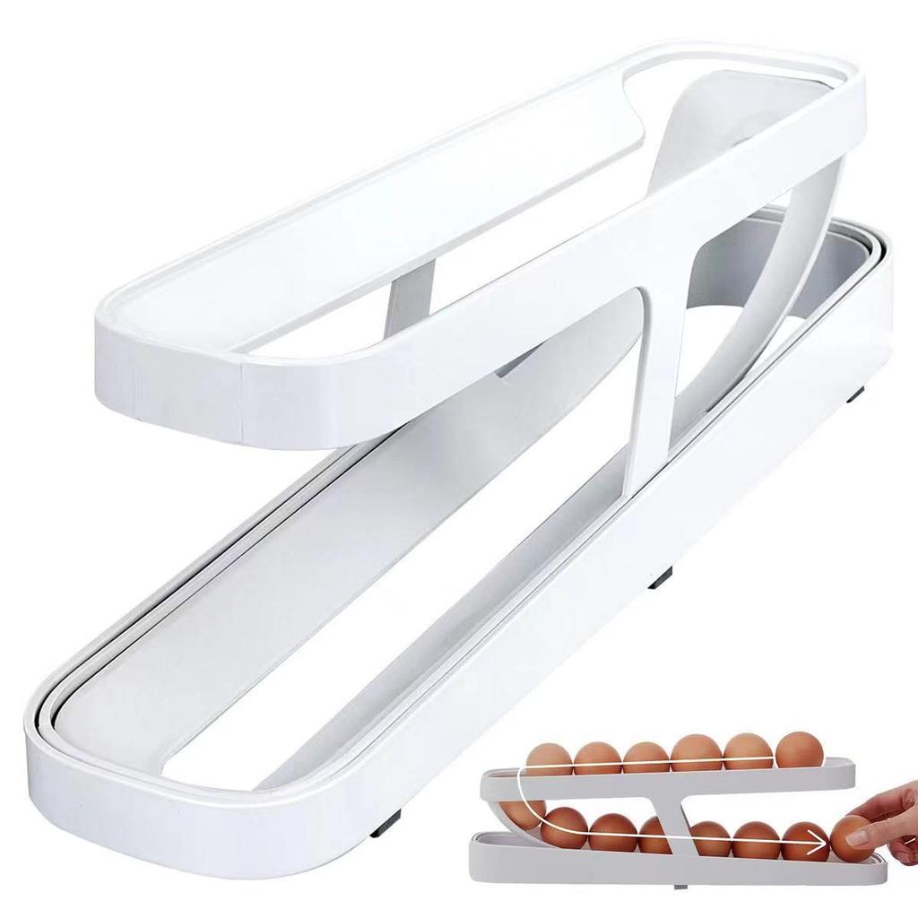 1PCS Automatic Scrolling Egg Rack Holder Storage Box Egg Basket Container Organizer Rolldown Refrigerator Egg Dispenser Kitchen