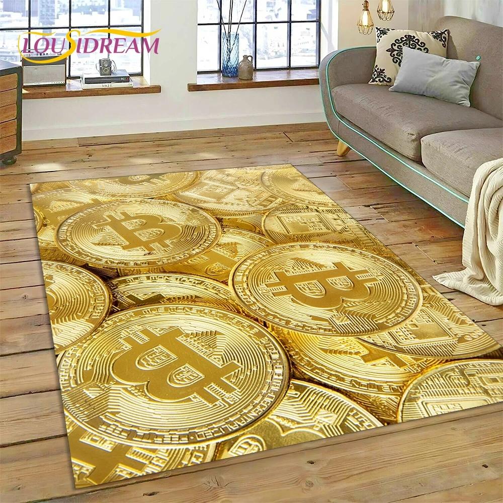 Bitcoin 3D Virtual Currency NFT Area Rug Carpet for Bedroom Living Room Home Sofa Decoration,Children Game Large Decor Floor Mat
