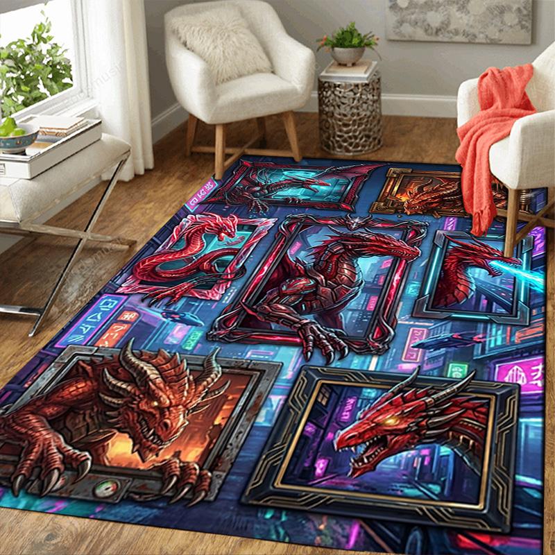 Cyberpunk Dragon Portraits Pattern Rug Floor Mat for Living Room or Bedroom Soft and Comfortable Carpet a Gift for Birthday and Holiday.