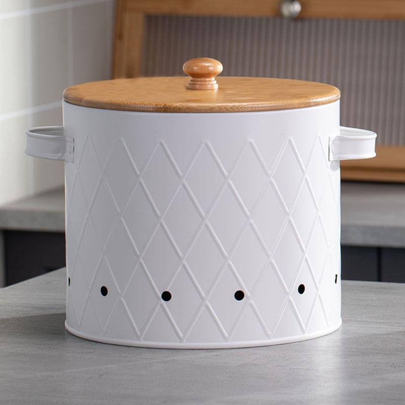 Reticulated kitchen bamboo cover fresh-keeping bucket black potato onion garlic storage box metal potato storage jar