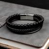 MingAo Charm Herrenschmuck Naturstein Mehrschichtiges Lederarmband Schwarzer Edelstahl Magnetischer Verschluss Tigerauge Perlenarmband