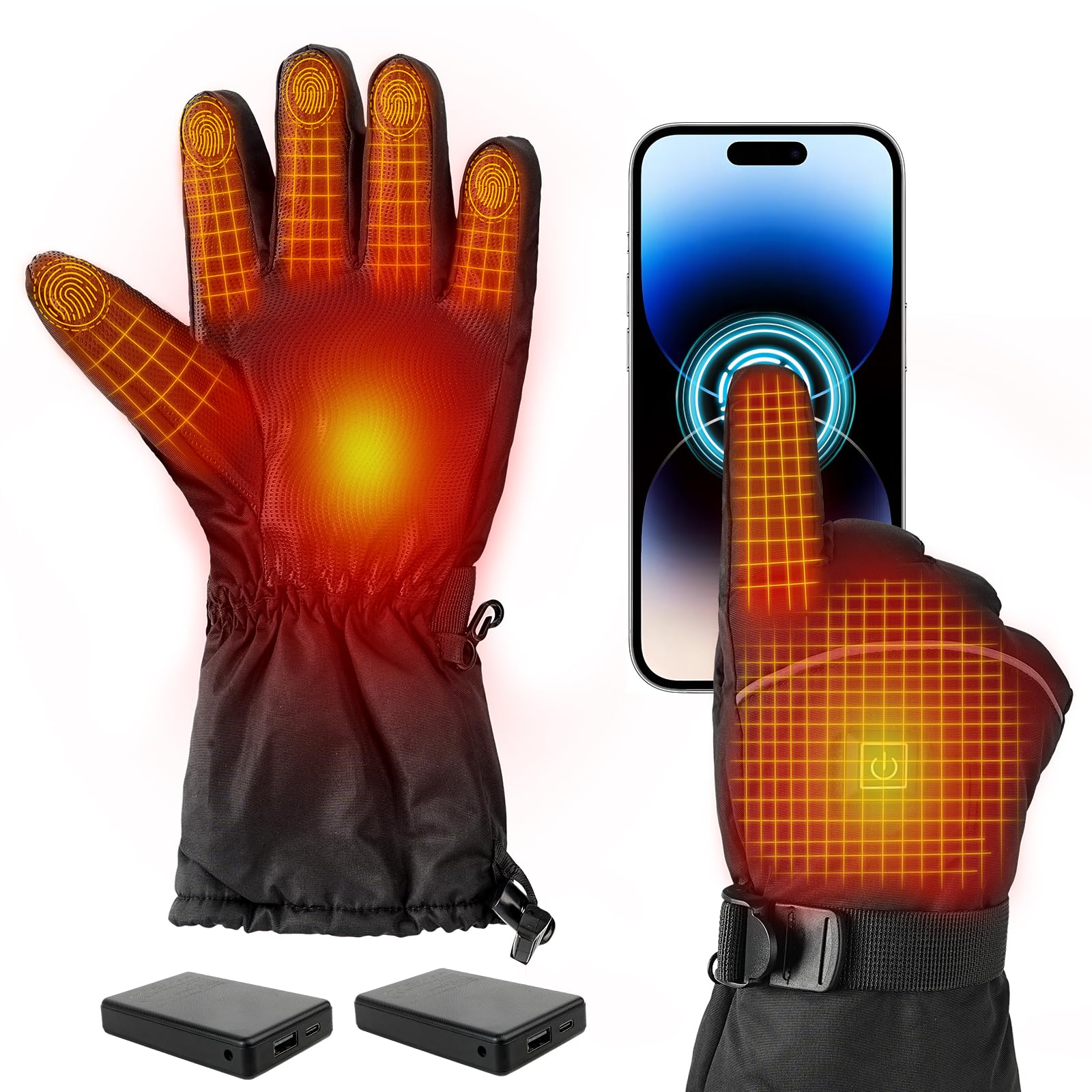 

Heated Motorcycle Gloves for 12000mAh Rapid 3 Temperature Touchscreen Cold for Road and Commuting Winter, Battery, Heating, Settings, Compatible, чёрный