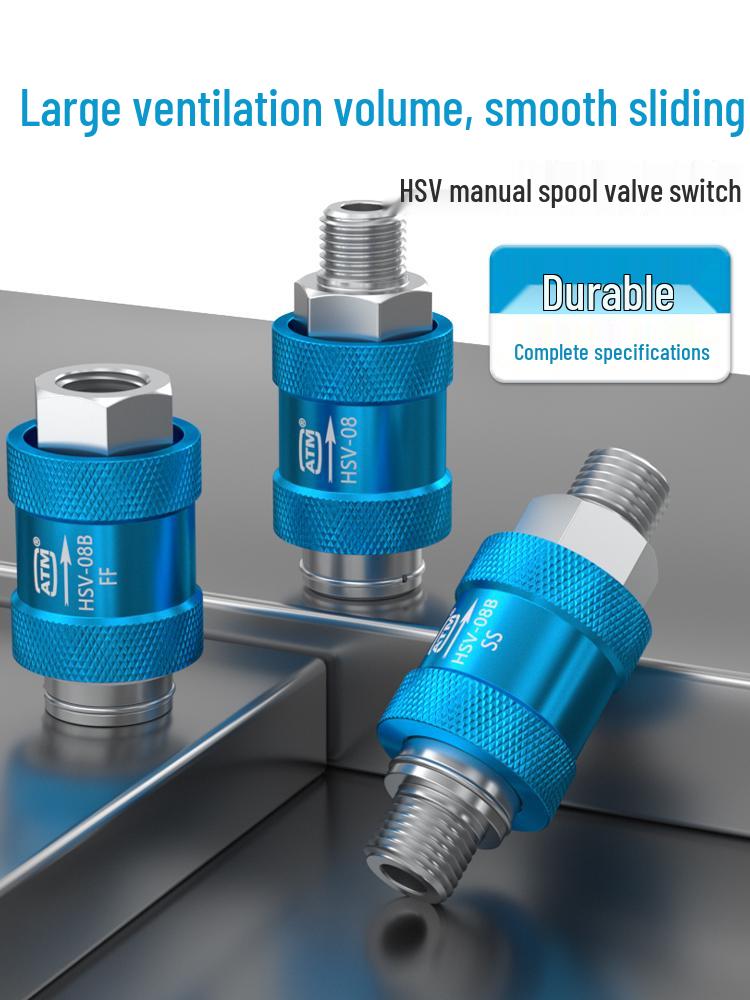 Pneumatic Sliding Hand Valve HVS-08/10/15, Double Internal Thread, Exhaust & Hand Push Sliding Switch, 1/2/4 Points