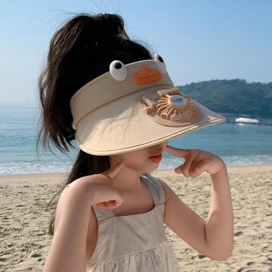 Kids Hat with Built-in Fan Cartoon Shape Oversized Brim UV-Resistant Sun Hat Cartoon Style Adjustable Wind Speed Hat