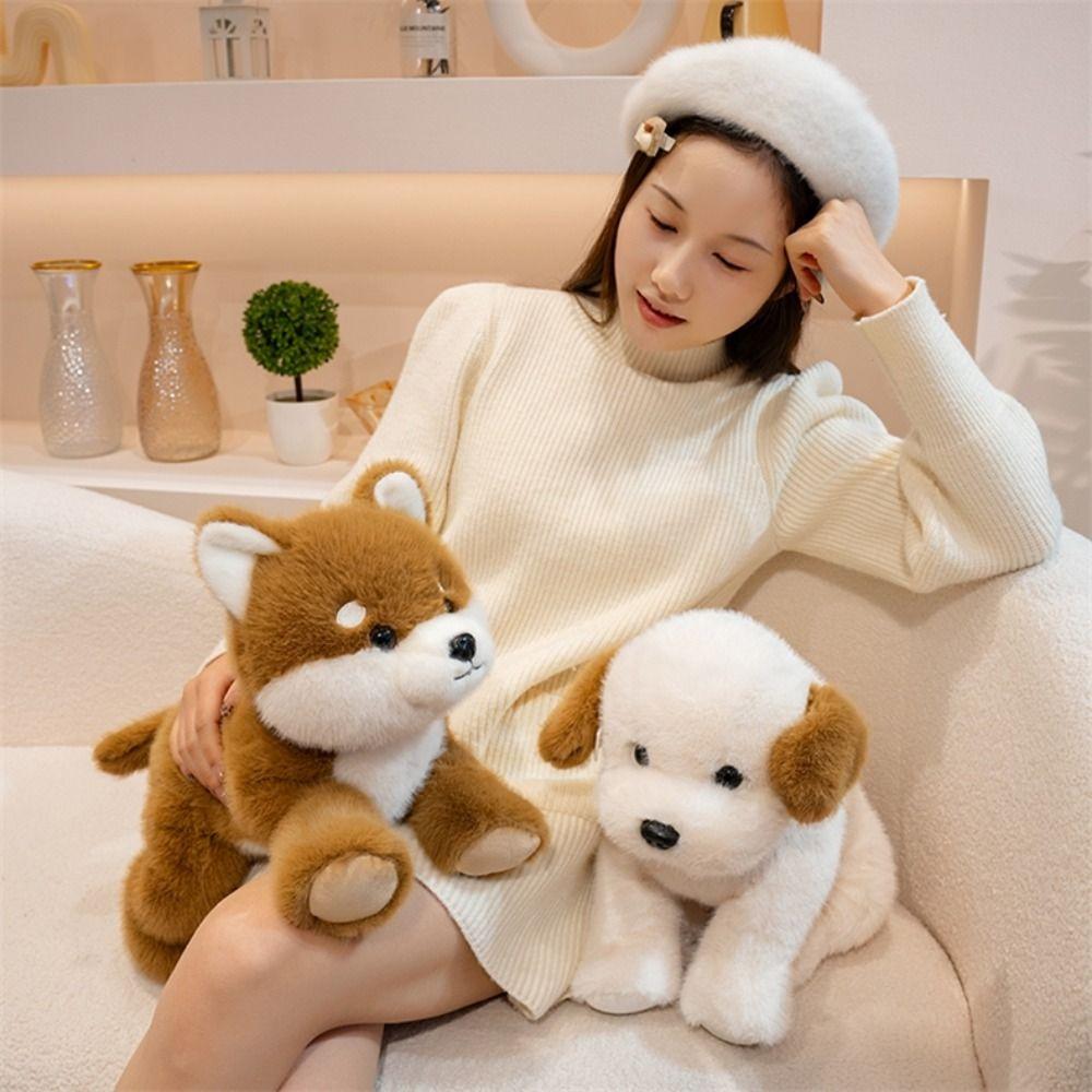 Stuffed Animals Simulation Akita Dog Lying Stuffed Puppy Doll West Highland Plush Toy Kids Girls