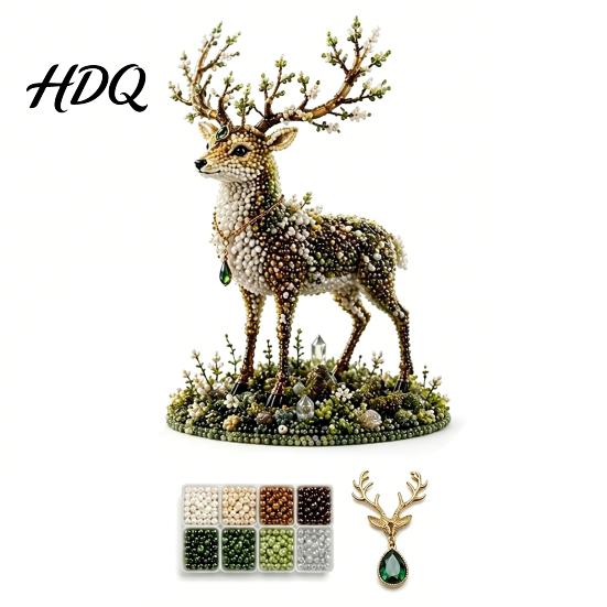 DIY Perlen-Set Materialpaket 3D Mythischer Wald Serie Komplette Bastelpackung für Anfänger mit Hochwertigen Acryl- und Glasperlen Glanzperlen Katze Fuchs Wolf Krähe