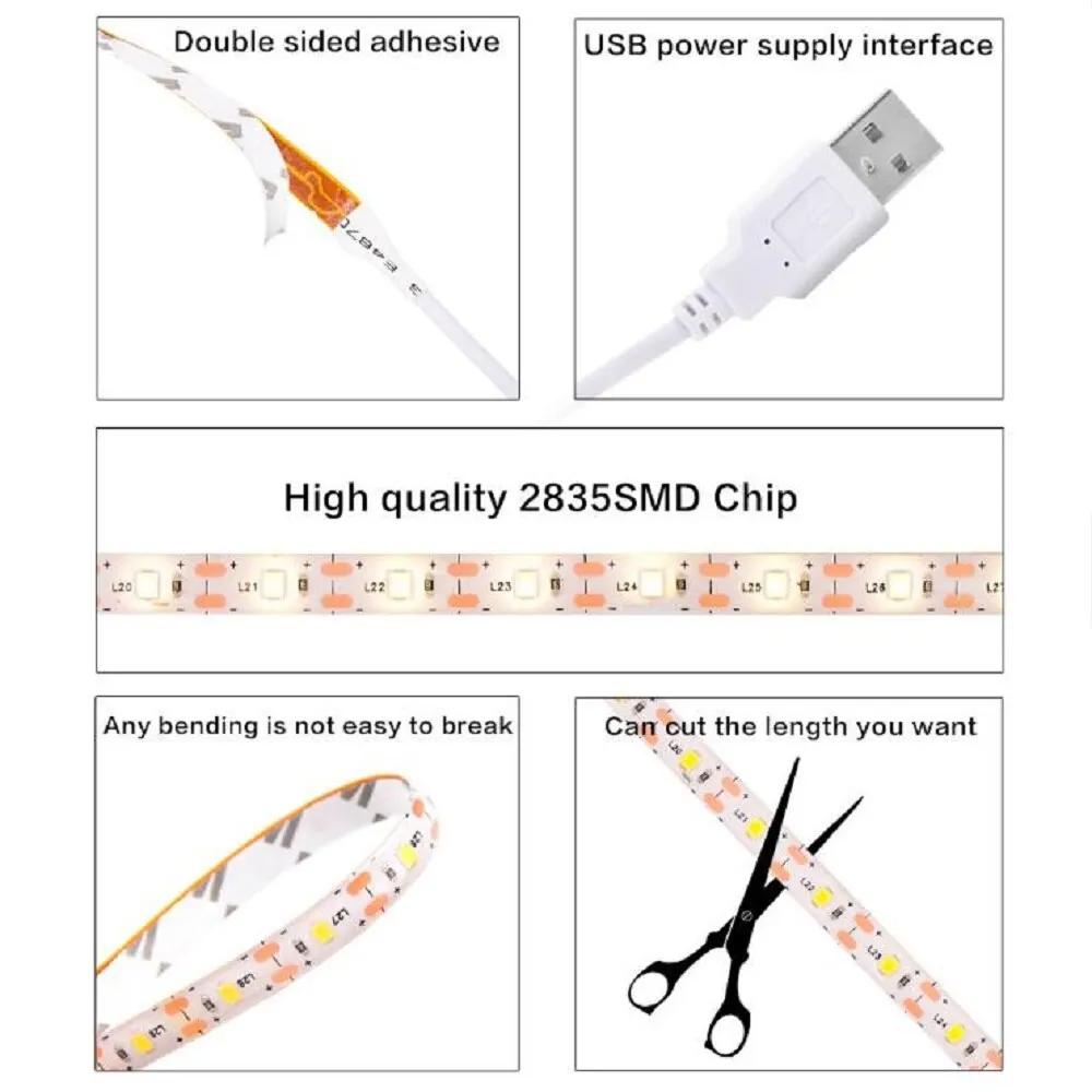 DC 5V LED Lights Strip 2835 Touch Switch Dimmer USB LED Tape Ribbon Flexible DIY Backlight Mirror Christmas Cabinet Room Decor