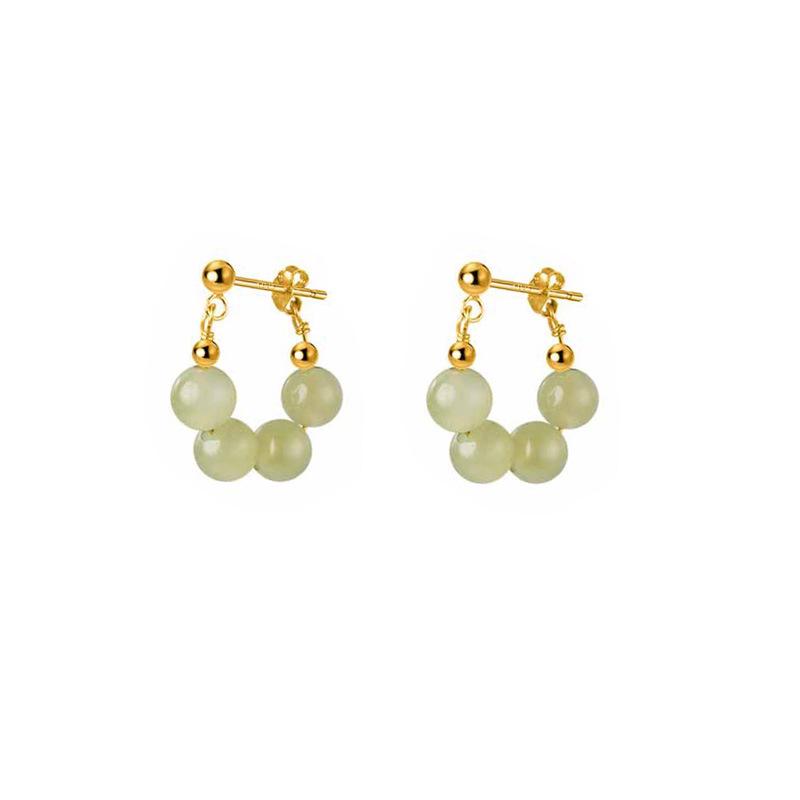 Elegant French Retro Hetian Jade Earrings: Unique Cold Style Design for Women