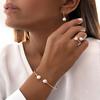 4 Stück/Set Einfache Perlenohrringe Ring Armreif für Damen Vintage Exquisites Goldfarbenes Schmuckset Damen Hochzeitsfeier Schmuck Geschenke