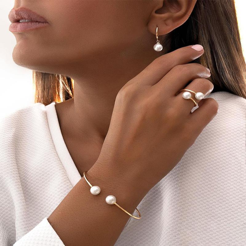 IF ME 4Pcs/Set Simple Earrings Ring Bangle for Women Vintage Exquisite Gold Color Jewelry Set Female Wedding Party Jewelry Gifts