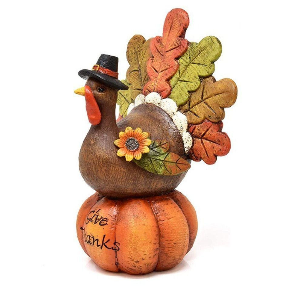 Resin Thanksgiving Pumpkin Turkey Statue Funny Miniature Figurine Sculpture Pumpkin Ornament Home