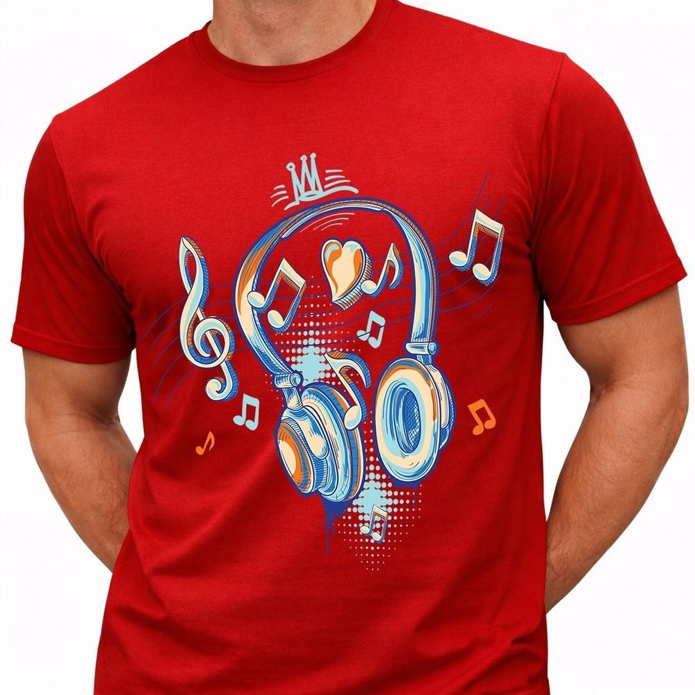 Music Headphones T-Shirt DJ EDM Festival Rave Lover Gift Musical Notes Tee S
