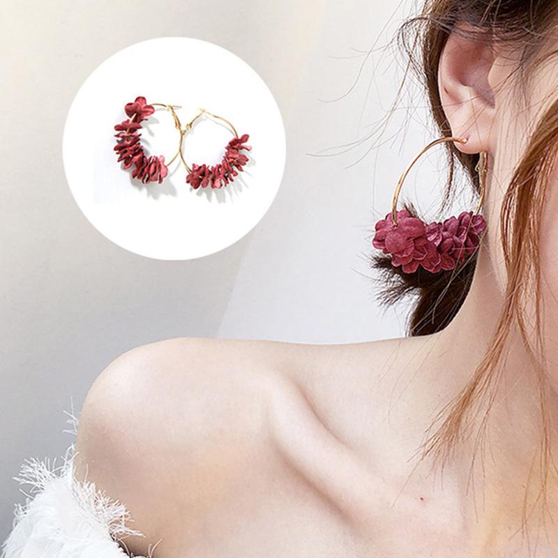 

Women Cloth Art Flower Bright Diamond Earrings Red wine #1