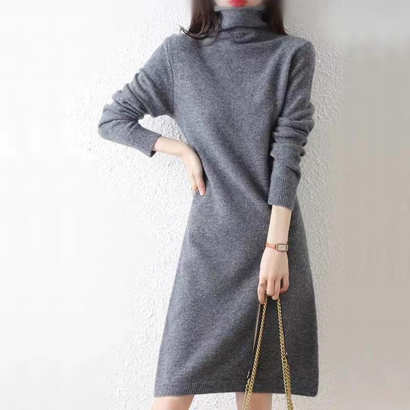 Brand Wool Knit High Neck Slimmer Pullover Sweater Dress - 2025 Autumn/Winter Collection
